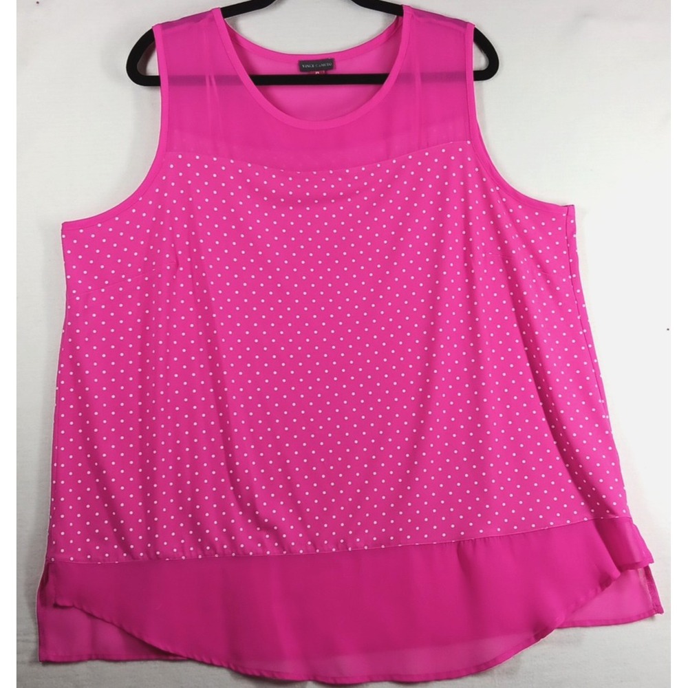 Vince Camuto Womens 2X Pink with White Polka-Dot cuello redondo Top Sleeveless